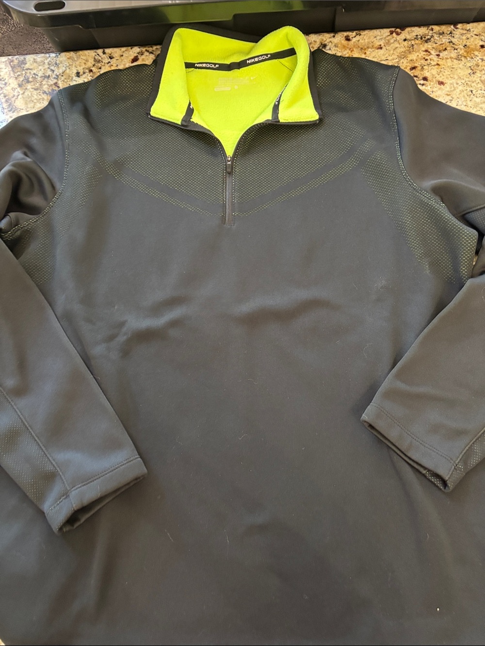 Nike Men’s Black Quarter-Zip Pullover with Neon Lime Collar